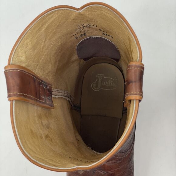 Justin Classic Deerlite Boots Mens 9.5EE Brown Roper Western 3163 Marbled Leathe main image 8